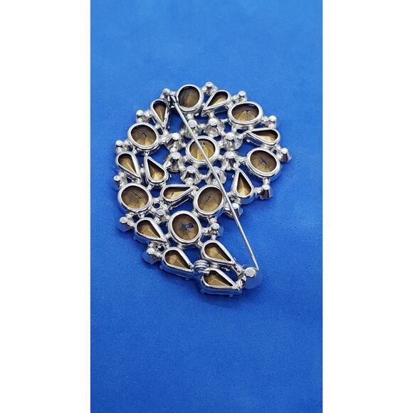 Vintage Rhinestone Brooch Clear Crystal Silver Tone Huge Size Foil Open Backed - Picture 5 of 8